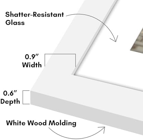 Americanflat 12x16 Picture Frame with Shatter-Resistant Glass - Use as 8x12 Frame with Mat or Display 12x16 Photo Without Mat - Signature Collection - Picture Frames for Wall Display - White - Image 3