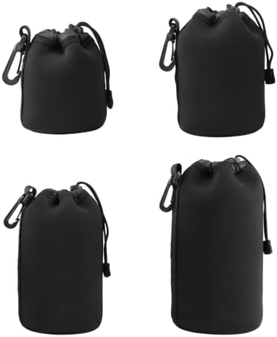 Camera Lens Bag, 4 Pack Protective Neoprene Lens Pouch with Drawstring & Carabiner, Lens Case for DSLR Camera Lens(S/M/L/XL) (S M L XL) by Unknown