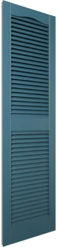 Builders Edge 14.5 in. W x 64 in. H Builders Edge, Standard Cathedral Top Center Mullion, Open Louver Shutters, Includes Matching Installation Spikes (Per Pair), 166 - Midnight Blue - Image 3
