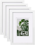 Egofine 8x12 Picture Frames Set of 4, Made of Solid Wood Covered by Plexiglass 5x7 and 6x8 with Mat or 8x12 without Mat, for Table Top Display and Wall Mounting Photo Frame White by Egofine