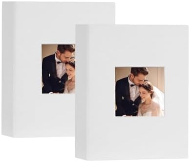 Artmag Mini Photo Album 4x6 50 Pockets 2 Pack, Linen Cover with Front Window Album Each Holds 52 Vertical Photos for Family Wedding Baby Children (White) by Artmag