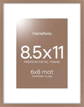 Homeforia 8.5x11 Mocha Picture Frame, High-End Metal, 6x8 Mat, Glass by Homeforia