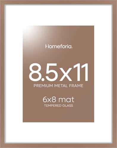 Homeforia 8.5x11 Mocha Picture Frame, High-End Metal, 6x8 Mat, Glass by Homeforia