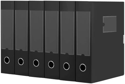 HUA JIE 6 Pack A4 Storage File Boxes Plastic Archives Cases with Lid,Black by HUA+JIE