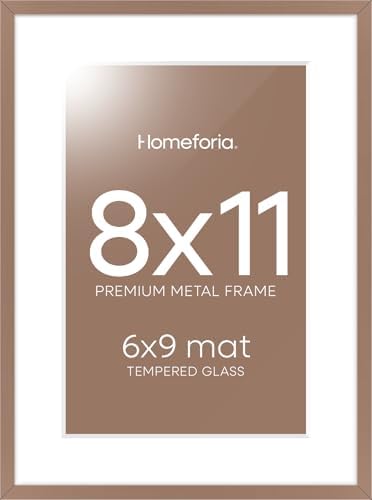 Homeforia 8x11 Mocha Picture Frame, High-End Metal, 6x9 Mat, Glass by Homeforia