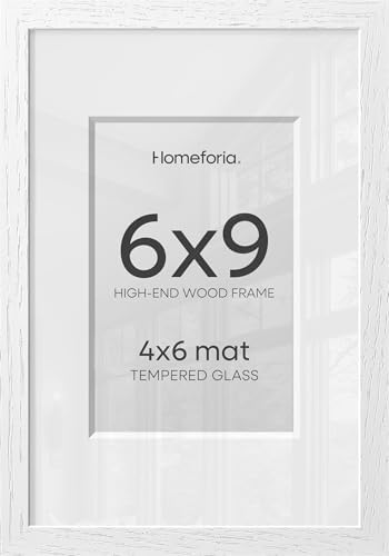 Homeforia 6x9 White Oak Picture Frame, High-End Wood, 4x6 Mat, Glass by Homeforia