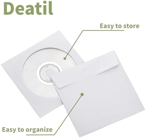 200 PCS CD DVD Sleeves, Premium White Paper CD DVD Sleeves Envelope Sleeves Holder with Clear Window and Close Flap 120 Gram Weight Paper Compatible with Standard Size CD DVD - Image 2