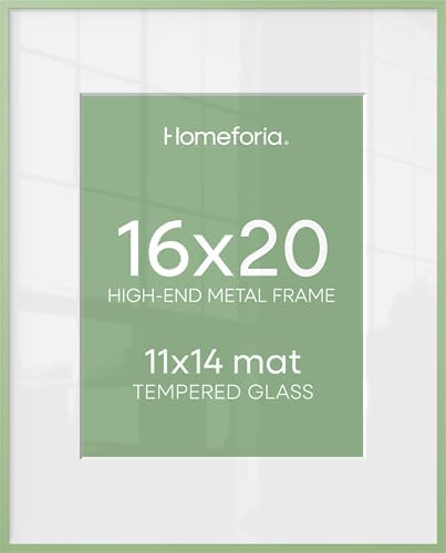 Homeforia 16x20 Green Picture Frame, High-End Metal, 11x14 Mat, Glass by Homeforia