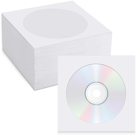 500 PCS Paper CD Sleeves DVD Paper Sleeves Envelope Holder with Clear Window and Flap, 80g Thick White CD Sleeve Storage Cases Holder DVD Cases Media Storage by Vin+Beauty