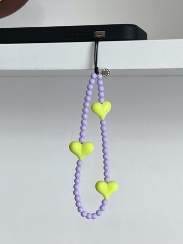 Drawwind Phone Charm Beaded Wristlet Strap Universal Cell Phone Lanyard Cute Bracelet Wrist Strap Beaded Chain String Handmade Accessories for Case Camera Bags (Green Heart) - Image 4
