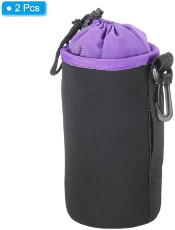PATIKIL Camera Lens Bag, 2 Pcs 3.7" ID x 7.1" H Cylindrical Drawstring Lens Pouch with Thick Protective Neoprene, Lens Case for DSLR Camera Lens, Water Coffee Cups Black, Purple - Image 3