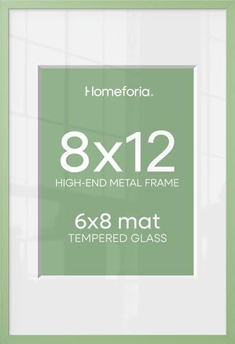 Homeforia 8x12 Green Picture Frame, High-End Metal, 6x8 Mat, Glass by Homeforia