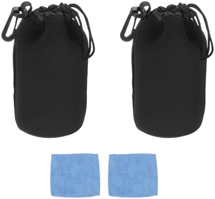 PATIKIL 2 Pcs Camera Lens Pouch, 4" ID x 7" H Drawstring Lens Pouch Protective Camera Lens Case Bag Soft Plush Neoprene Bag for DSLR Photography Gear, Black by PATIKIL