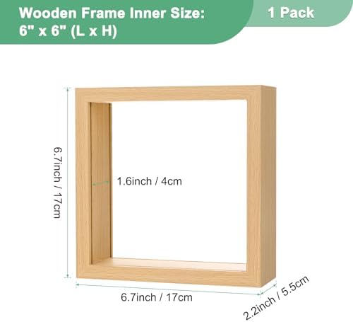 M METERXITY 1-Pack Dried Flower Frame, 6 x 6 Inch Double Acrylic Wooden Dried Flower Photo Floating Frame for Tabletop/DIY/Handicrafts [Wood Color] - Image 3