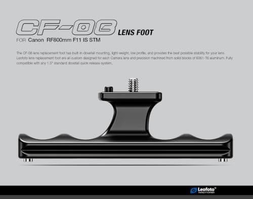 Leofoto CF-08 Replacement Foot for Canon RF 800mm F11 is STM Len, Arca-Swiss Dovetail with QD Socket, 1/4" & 3/8" Threads - Image 2