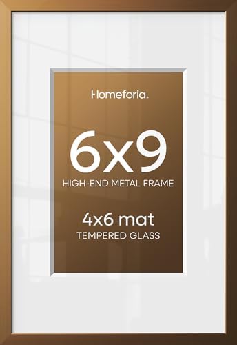 Homeforia 6x9 Bronze Picture Frame, High-End Metal, 4x6 Mat, Glass by Homeforia