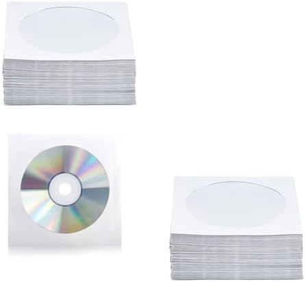 200 PCS CD DVD Sleeves, Premium White Paper CD DVD Sleeves Envelope Sleeves Holder with Clear Window and Close Flap Compatible with 3 Inch CD DVD by QoTang