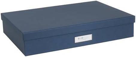 Bigso Sverker Canvas Fiberboard Legal and Art Storage Box | Scrapbook Storage Box for Loose Papers and More | Durable Document Boxes with Lid and Leather Handle | 17.1’’ x 12.2’’ x 3.3’’ | Blue - Image 4