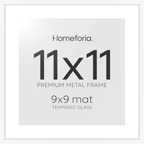 Homeforia 11x11 White Picture Frame, High-End Metal, 9x9 Mat, Glass by Homeforia