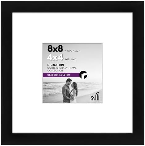 Americanflat 8x8 Picture Frame with Shatter-Resistant Glass - Use as 4x4 Frame with Mat or Display 8x8 Photo Without Mat - Signature Collection - Square Frames for Tabletop and Wall Display - Black by Americanflat