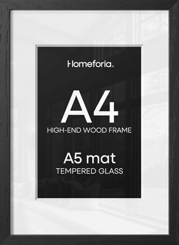 Homeforia A4 Black Oak Picture Frame, High-End Wood, A5 Mat, Glass by Homeforia