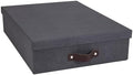 Bigso Oskar Canvas Fiberboard Document Letter Box for Important Paperwork A4 or Letter Size - Durable Keepsake Box with Lid and Leather Handle - 3.3in x 10.2in x 13.8in - Black by Bigso