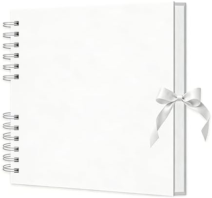 MARCADORUS White Scrapbook Album, 8 x 8 Inch Blank Scrap Book, 30 Sheets / 60 Pages (250gsm), Mini Memory Book with Ribbon, Acid Free & Archival Safe for Wedding, Travel and Guest Book. by MARCADORUSScrapbookCraftSupplies