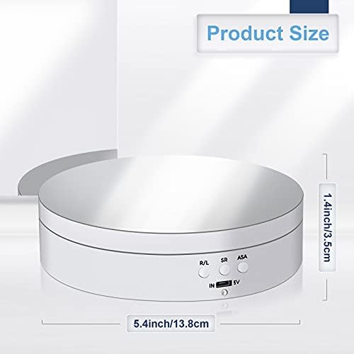 Hicarer 360 Rotating Display Stand Turntable USB Powered,, White, Mirror - Image 2