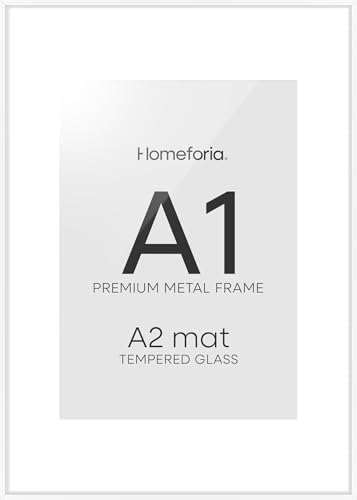 Homeforia A1 White Poster Frame, High-End Metal, A2 Mat, Glass by Homeforia
