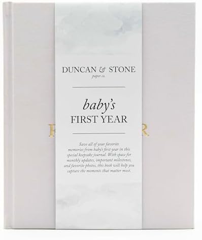 Duncan & Stone Baby Book First Year Memory Keepsake, Linen, Lilac by DuncanStonePaperCo