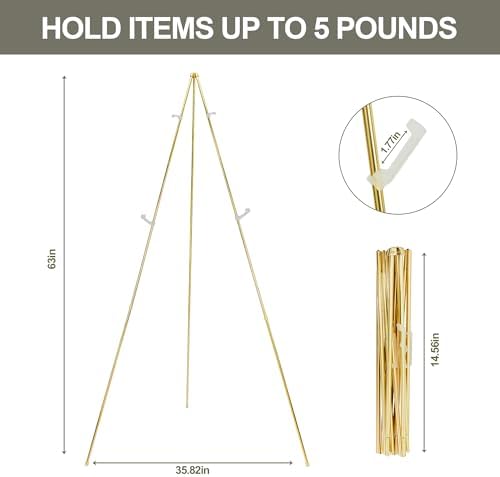 DANMO Easel Stand for Wedding Sign Poster 63'' Instant Display Easel for Floor Adjustable Metal Art Easel Gold 3 Pack - Image 5