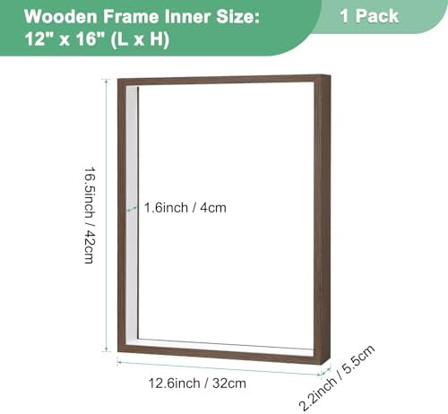 M METERXITY 1-Pack Dried Flower Frame, 12 x 16 Inch Double Acrylic Wooden Dried Flower Photo Floating Frame for Tabletop/DIY/Handicrafts [Coffee] - Image 3