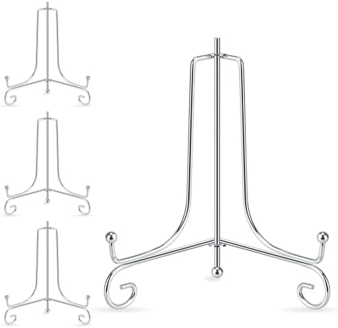 Artliving Plate Stands for Display, 6 Inch Decorative Plate Holder, Metal Picture Stand for Table, Small Easels for Display Card, Photo, and PSA Slab - Ideal for Party and Wedding (Silver, 4 Pack) by Artliving