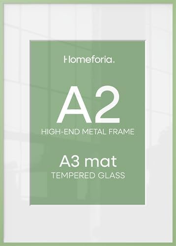 Homeforia A2 Green Picture Frame, High-End Metal, A3 Mat, Glass by Homeforia
