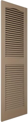14.5 in. W x 55 in. H Builders Edge, Standard Cathedral Top Center Mullion, Open Louver Shutters, Includes Matching Installation Spikes (Per Pair), 385 - French Roast - Image 3