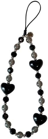Drawwind Phone Charm Beaded Wristlet Strap Universal Cell Phone Lanyard Cute Bracelet Wrist Strap Beaded Chain String Handmade Accessories for Case Camera Bags (Black Hearts) by Drawwind