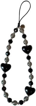 Drawwind Phone Charm Beaded Wristlet Strap Universal Cell Phone Lanyard Cute Bracelet Wrist Strap Beaded Chain String Handmade Accessories for Case Camera Bags (Black Hearts) by Drawwind