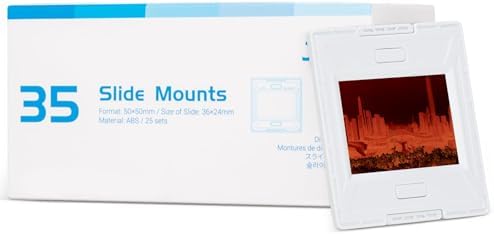 JJC 25 Pairs 35mm Slide Film Mounts to Holder 25 Sheets of Film, with Snap-in Design & Precisely Position, Premium Scanning Accessories Worked Well with Most Projectors Scanners Slide Trays Binder by JJC