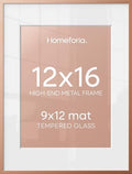 Homeforia 12x16 Rose Picture Frame, High-End Metal, 9x12 Mat, Glass by Homeforia
