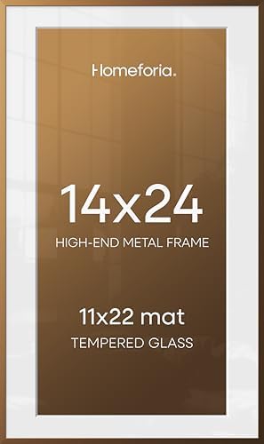 Homeforia 14x24 Bronze Picture Frame, High-End Metal, 11x22 Mat, Glass by Homeforia