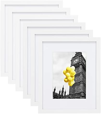 8x10 Picture Frame Set of 6, Display Pictures 5x7 with Mat or 8x10 Without Mat for Tabletop Display and Wall Mounting, White by BSRHOME