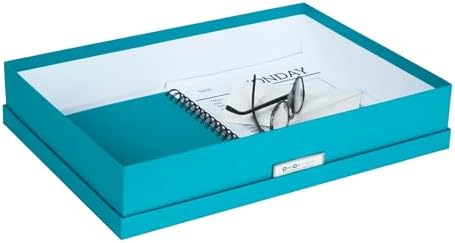 Bigso Sverker Fiberboard Legal and Art Storage Box | Scrapbook Storage Box for Loose Papers and More | Durable Document Boxes with Lid and Metal Label Holder | 17.1’’ x 12.2’’ x 3.3’’ | Turquoise - Image 4