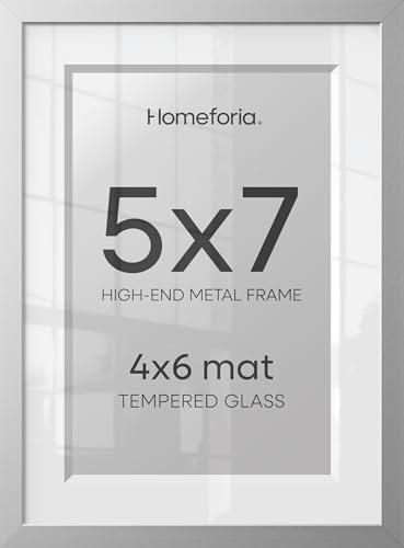 Homeforia 5x7 Silver Picture Frame, High-End Metal, 4x6 Mat, Glass by Homeforia