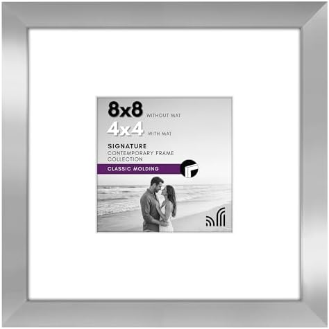 Americanflat 8x8 Picture Frame - Matted to 4x4 - Engineered Wood - Silver by Americanflat