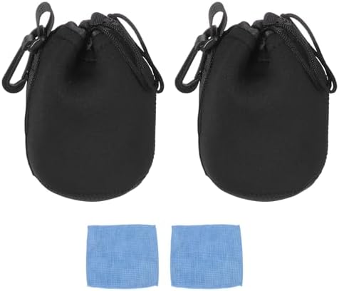PATIKIL 2 Pcs Camera Lens Pouch, 4" ID x 6" H Drawstring Lens Pouch Protective Camera Lens Case Bag Soft Plush Neoprene Bag for DSLR Photography Gear, Black by PATIKIL