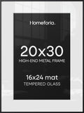 Homeforia 20x30 Black Picture Frame, High-End Metal, 16x24 Mat, Glass by Homeforia