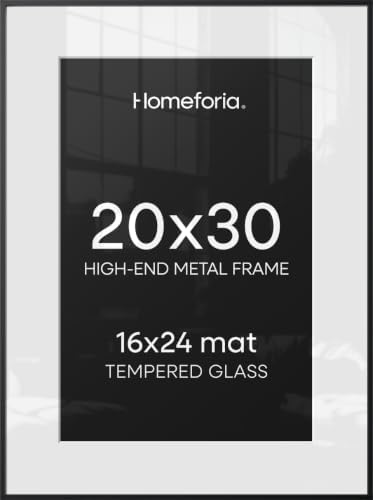 Homeforia 20x30 Black Picture Frame, High-End Metal, 16x24 Mat, Glass by Homeforia