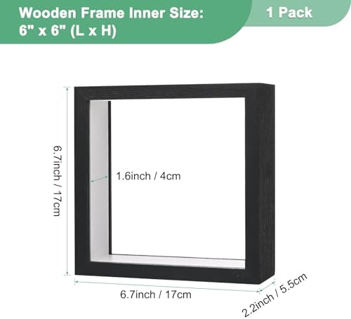 M METERXITY 1-Pack Dried Flower Frame, 6 x 6 Inch Double Acrylic Wooden Dried Flower Photo Floating Frame for Tabletop/DIY/Handicrafts [Black] - Image 3