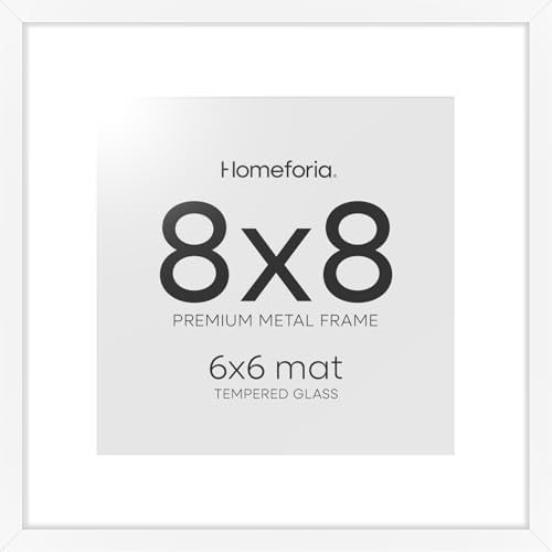 Homeforia 8x8 White Picture Frame, High-End Metal, 6x6 Mat, Glass by Homeforia