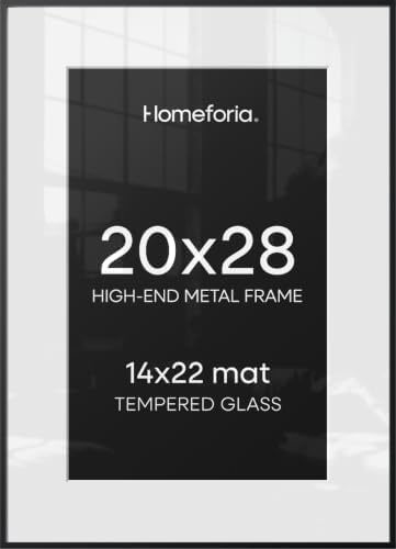 Homeforia 20x28 Black Picture Frame, High-End Metal, 14x22 Mat, Glass by Homeforia